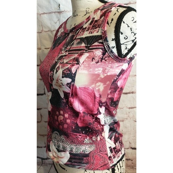 Vintage Athletic Works All Over Print Double Sided Graphic Tank Top Crop Small - Picture 1 of 7